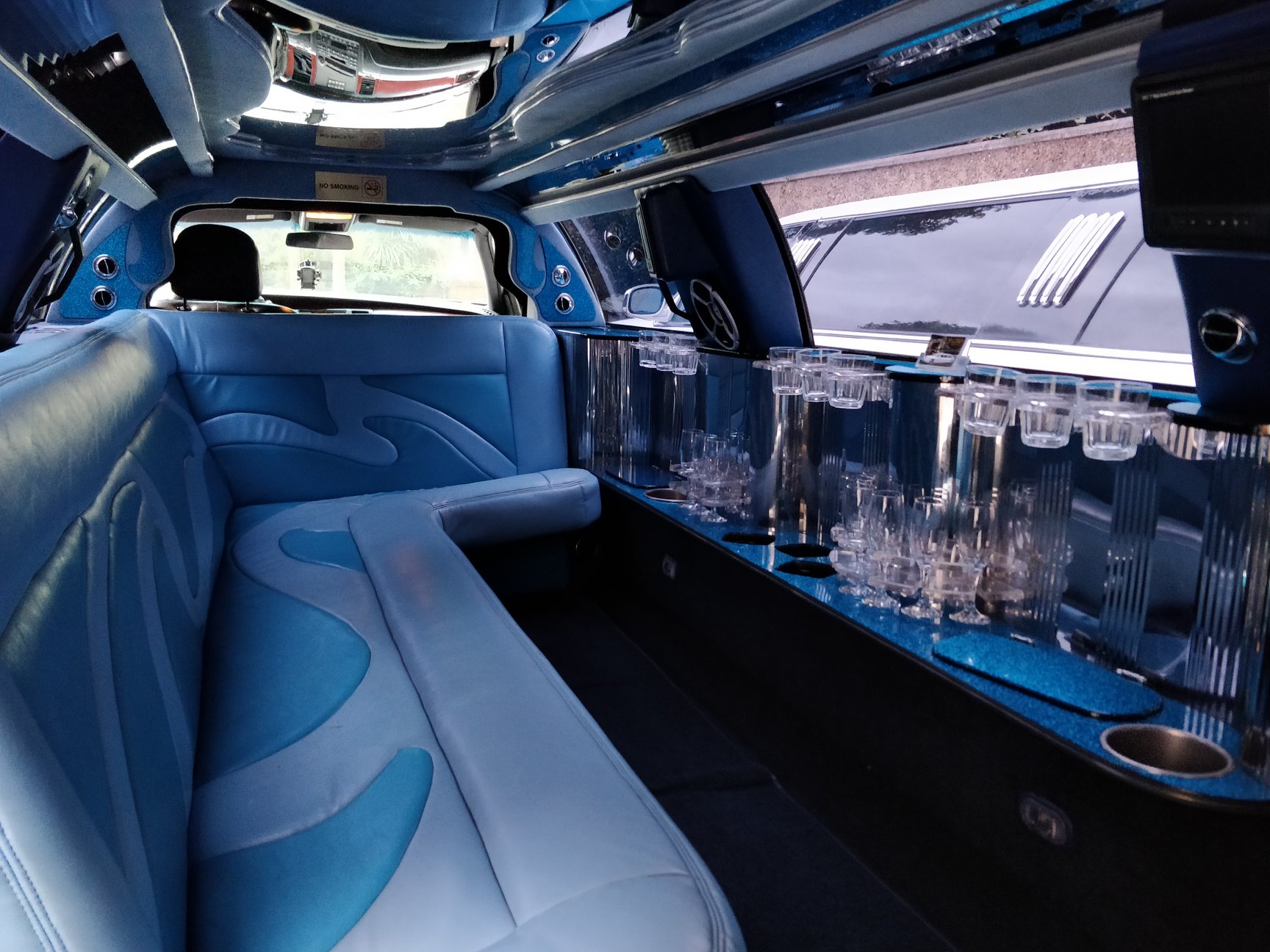 Interior of a stretched, luxury limousine